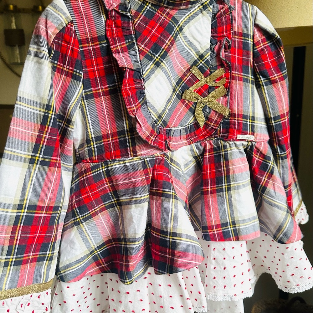 Plaid Red and White Kids Formal Dress - Picture 2 of 4